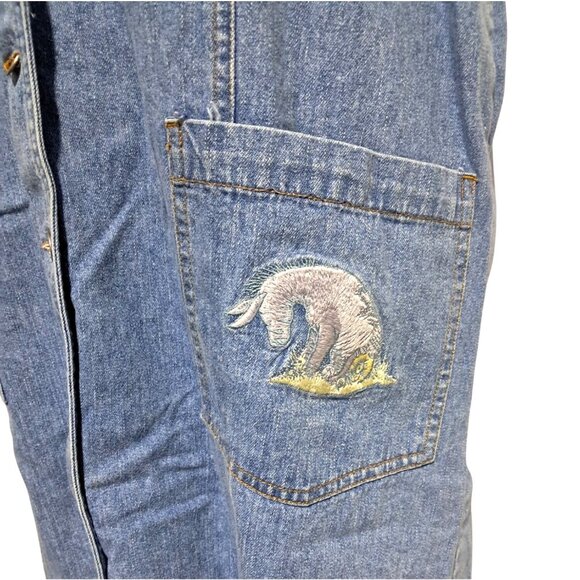 90s Disney Store XL Denim Button Front Jumper Dress READ With Tigger & Eeyore Em - Picture 3 of 14